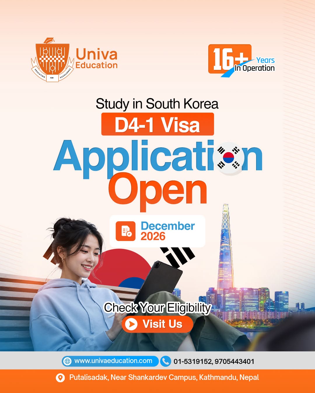 December 2026 Intake Open for South Korea D-4-1 Language Program